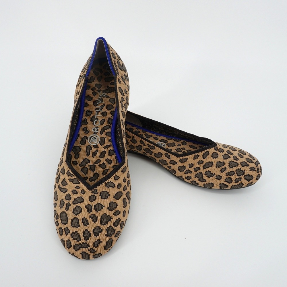 Rothys The Flat Spotted Cat Leopard Print Knit Ballet Flats Size 9.5 Womens - Picture 3 of 7